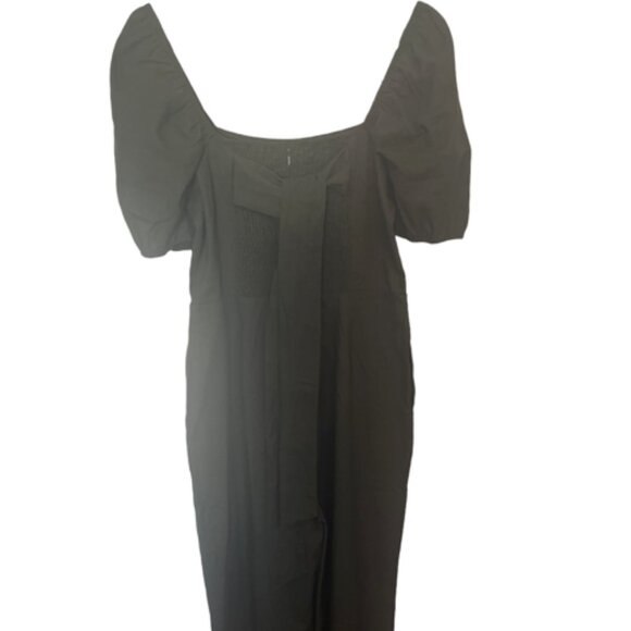 Francesca's Audrey Parks Linen Blend Puff Sleeve Jumpsuit Olive Green Size M - Picture 2 of 4